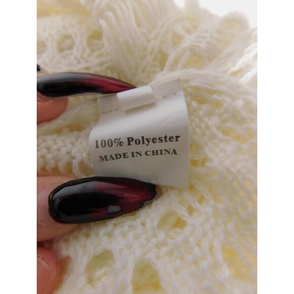 White Crochet Lace Poncho Top S - Tassel Side-Tie Boho Cover-Up - Excellent - Picture 10 of 11